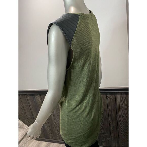 Med, Olivia Moon army green with black quilted vegan leather shoulder detail. - Picture 3 of 6